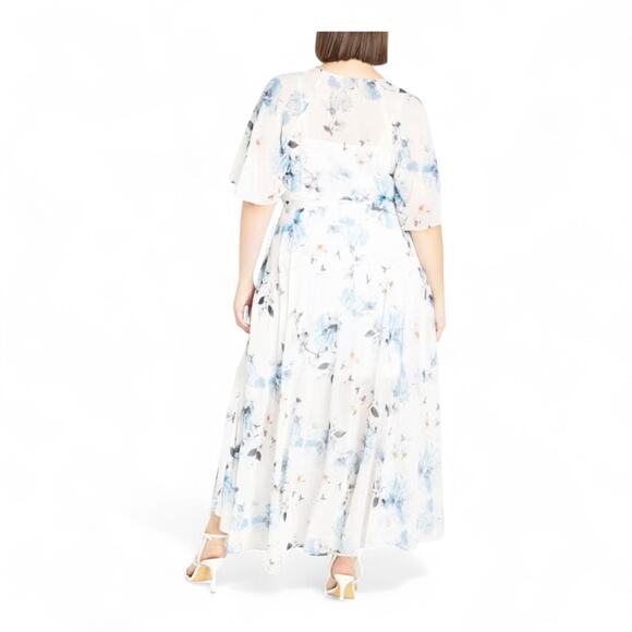 *NEW* CITY CHIC Shy Orchid Maxi Dress Front Wrap Floral Blue Ivory - Size 18 - Picture 2 of 8